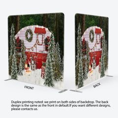 Lofaris Christmas Tree Red Bus Scene Pillow Cover Backdrop