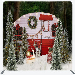 Lofaris Christmas Tree Red Bus Scene Pillow Cover Backdrop