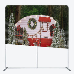 Lofaris Christmas Tree Red Bus Scene Pillow Cover Backdrop