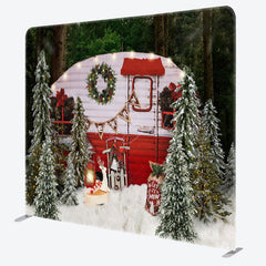 Lofaris Christmas Tree Red Bus Scene Pillow Cover Backdrop