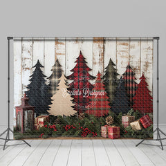 Lofaris Christmas Tree Red Green Wood Photography Backdrop