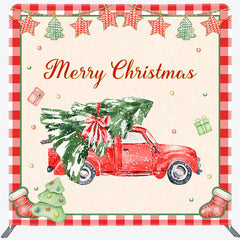 Lofaris Christmas Tree Red Truck Plaid Pillow Case Backdrop