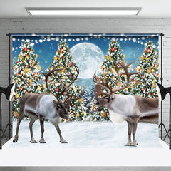 Lofaris Christmas Tree Reindeer Moon Holiday Photo Backdrop