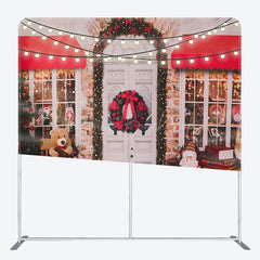 Lofaris Christmas Tree Santa Store Tension Fabric Backdrop