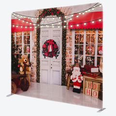 Lofaris Christmas Tree Santa Store Tension Fabric Backdrop