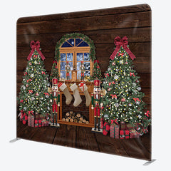 Lofaris Christmas Tree Snowy Wood Tension Fabric Backdrop