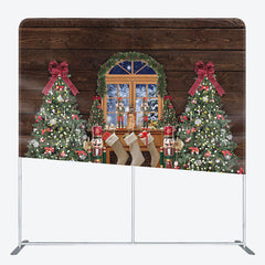 Lofaris Christmas Tree Snowy Wood Tension Fabric Backdrop