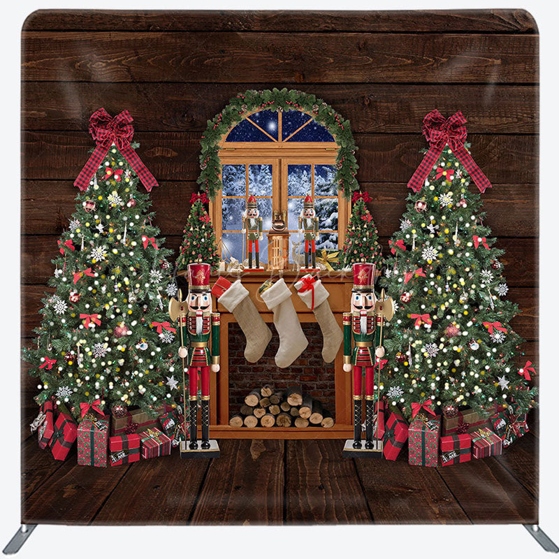 Lofaris Christmas Tree Snowy Wood Tension Fabric Backdrop