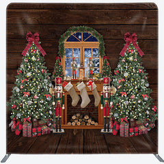 Lofaris Christmas Tree Snowy Wood Tension Fabric Backdrop