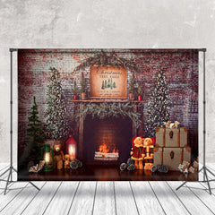 Lofaris Christmas Tree Vintage Brick Wall Fireplace Backdrop