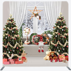 Lofaris Christmas Tree Window Gifts Tension Fabric Backdrop