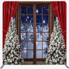 Lofaris Christmas Tree Window Scene Pillow Cover Backdrop