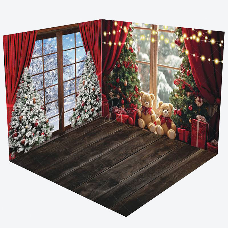 Lofaris Christmas Tree Window Snowy Scene Room Set Backdrop