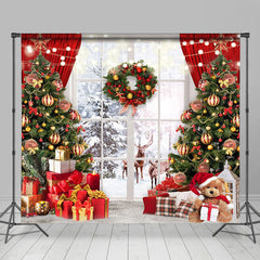 Lofaris Christmas Tree Window Snowy Scene Room Set Backdrop