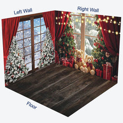 Lofaris Christmas Tree Window Snowy Scene Room Set Backdrop