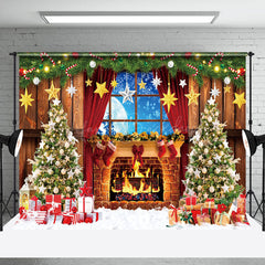 Lofaris Christmas Tree Window Star Night Fireplace Backdrop