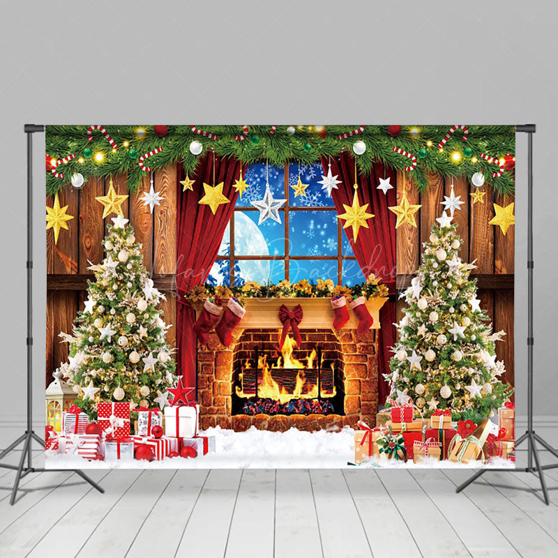 Lofaris Christmas Tree Window Star Night Fireplace Backdrop