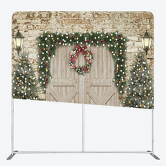 Lofaris Christmas Tree Wood Door Double-Sided Square Backdrop