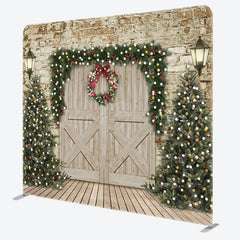 Lofaris Christmas Tree Wood Door Double-Sided Square Backdrop