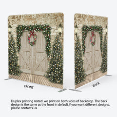 Lofaris Christmas Tree Wood Door Double-Sided Square Backdrop