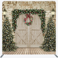 Lofaris Christmas Tree Wood Door Double-Sided Square Backdrop