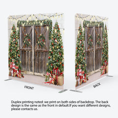 Lofaris Christmas Tree Wood Door Gift Tension Fabric Backdrop