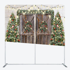 Lofaris Christmas Tree Wood Door Gift Tension Fabric Backdrop