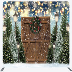 Lofaris Christmas Tree Wood Door Snowy Pillow Case Backdrop