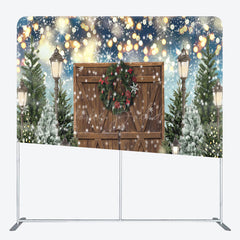 Lofaris Christmas Tree Wood Door Snowy Pillow Case Backdrop