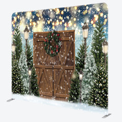 Lofaris Christmas Tree Wood Door Snowy Pillow Case Backdrop