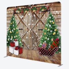 Lofaris Christmas Tree Wooden Door Gift Tension Fabric Backdrop