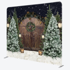 Lofaris Christmas Tree Wooden Door Tension Fabric Backdrop