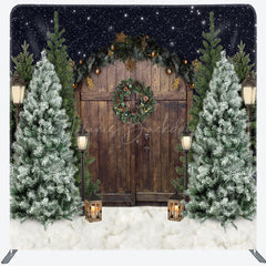 Lofaris Christmas Tree Wooden Door Tension Fabric Backdrop