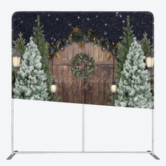 Lofaris Christmas Tree Wooden Door Tension Fabric Backdrop