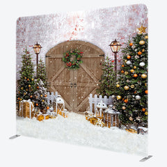 Lofaris Christmas Tree Wreath Brown Gate Pillow Case Backdrop