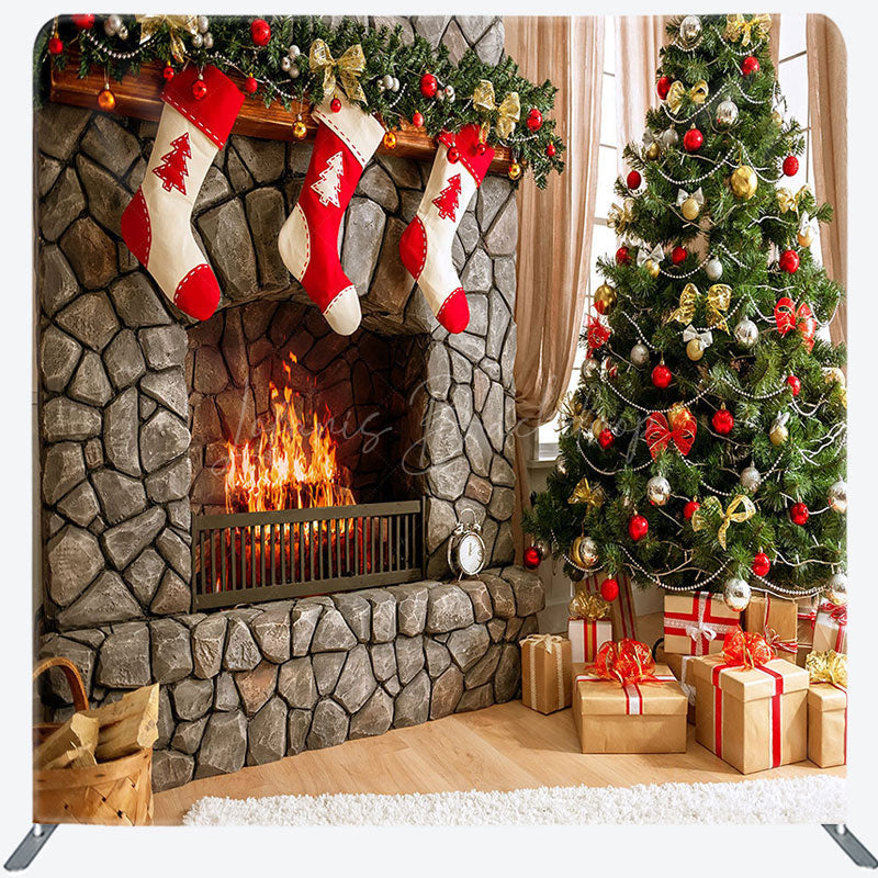 Lofaris Christmas Vibe Fireplace Socks Pillow Case Backdrop