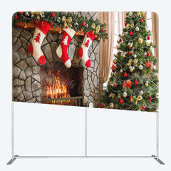 Lofaris Christmas Vibe Fireplace Socks Pillow Case Backdrop