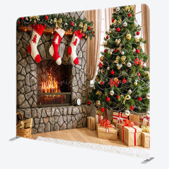 Lofaris Christmas Vibe Fireplace Socks Pillow Case Backdrop