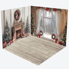 Lofaris Christmas Vibe Fireplace Window Room Set Backdrop