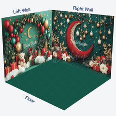 Lofaris Christmas Vibe Green Moon Night Room Set Backdrop