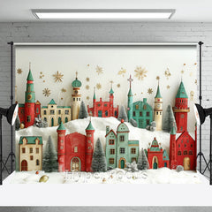 Lofaris Christmas Vibe Green Red Village Photo Backdrop