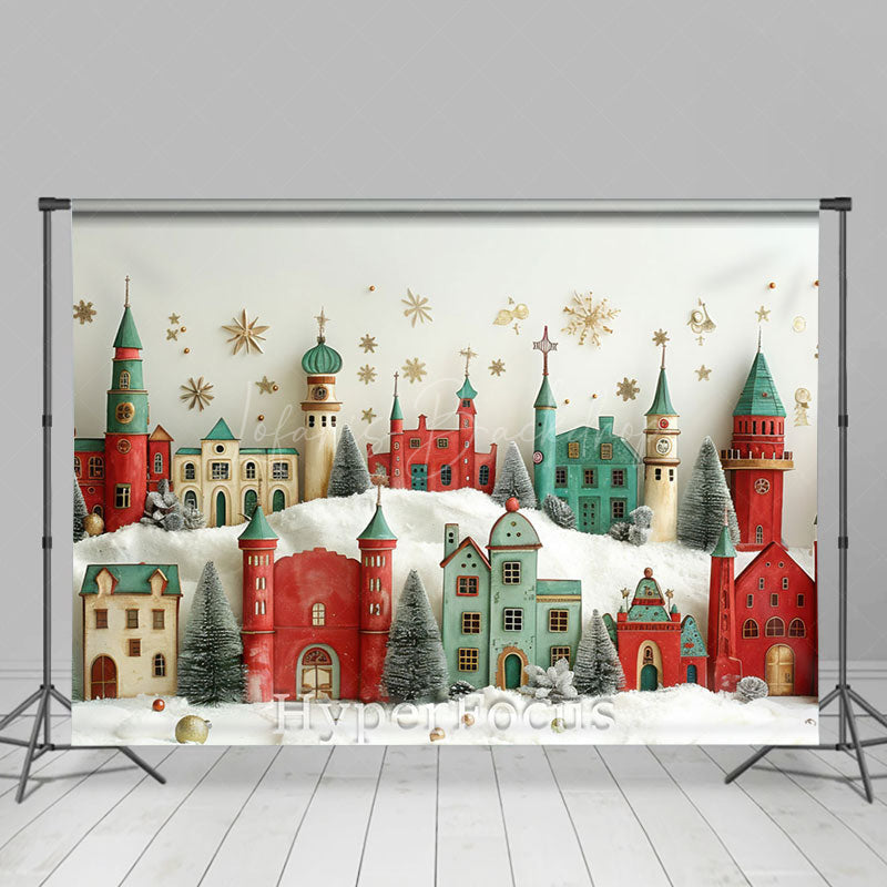 Lofaris Christmas Vibe Green Red Village Photo Backdrop