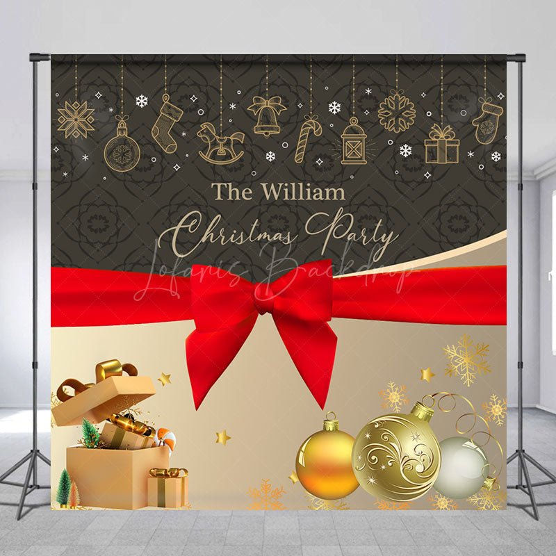 Lofaris Christmas Vibe Grey Gold Custom Name Party Backdrop