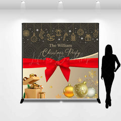 Lofaris Christmas Vibe Grey Gold Custom Name Party Backdrop