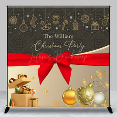 Lofaris Christmas Vibe Grey Gold Custom Name Party Backdrop