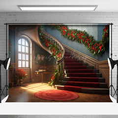 Lofaris Christmas Vibe House Poinsettia Stairs Backdrop