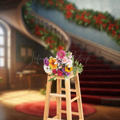 Lofaris Christmas Vibe House Poinsettia Stairs Backdrop