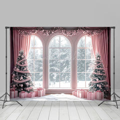 Lofaris Christmas Vibe Pink Window Scene Room Set Backdrop