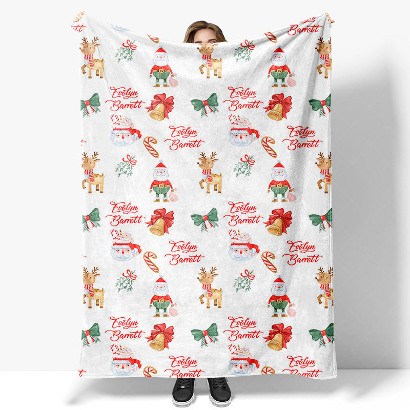 Lofaris Christmas Vibe Santa Elk Bells Custom Name Blanket