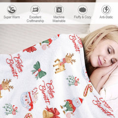 Lofaris Christmas Vibe Santa Elk Bells Custom Name Blanket